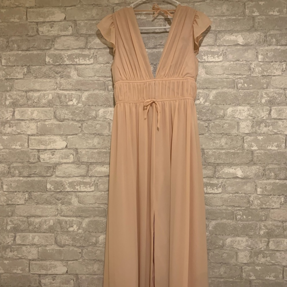 Lulus I’m All Yours Blush Ruffle Light Pale Pink Bridesmaid Dress Maxi V-Neck S - Picture 4 of 11